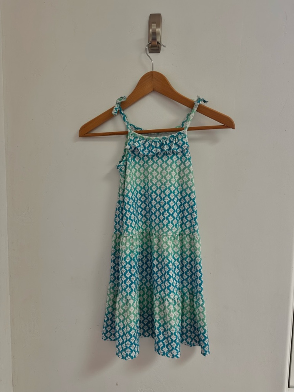 Tommy Bahama Girls' Teal and White Patterned Tiered Sundress